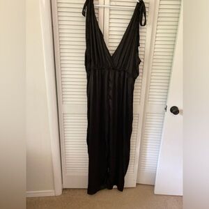 Women's Girl Soul Silky Black Satin Tie Shoulder 100% Polyester Jumpsuit 3X NWT